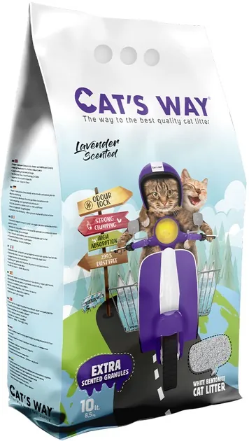 Наповнювач для котячого туалету Cat's Way бентонітовий, фіолетові гранули,  лаванда, 10 л
