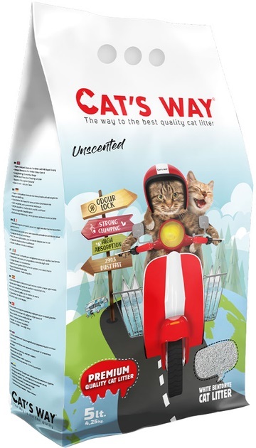 Наполнитель для кошачьего туалета Cat's Way бентонитовый, белые гранулы, натуральный, 5 л