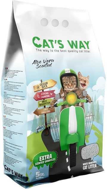 Наполнитель для кошачьего туалета Cat's Way бентонитовый, зеленые гранулы, алоэ вера, 5 л
