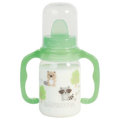 Бутылочка Baby-Nova 46003 Декор пластиковая с декором, с ручками, 125 мл