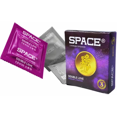 Презервативи Space Double Love ребристі з крапками, 36 штук (12 упаковок по 3 шт)