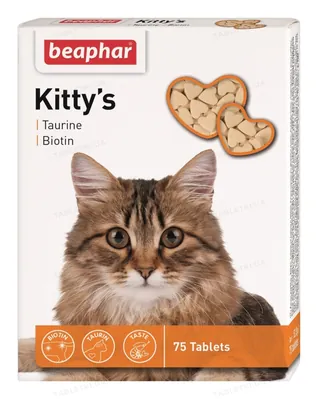 Ласощі для кішок Beaphar Kitty's + Taurine + Biotine з таурином та біотином, 75 таблеток