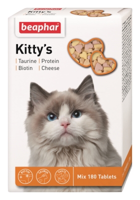 Ласощі для кішок Beaphar Kitty's Mix з таурином та біотином, сиром та протеїном, 180 таблеток
