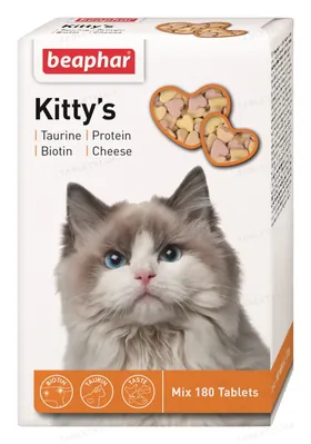 Ласощі для кішок Beaphar Kitty's Mix з таурином та біотином, сиром та протеїном, 180 таблеток