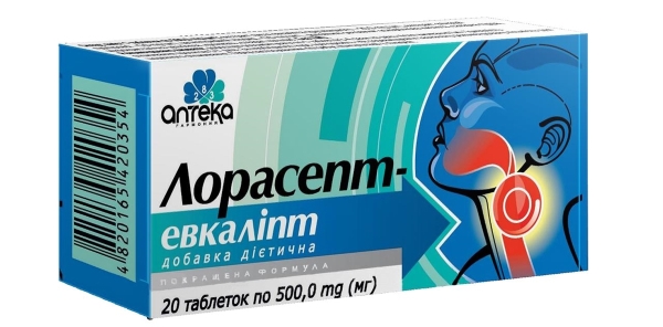 Лорасепт-Эвкалипт таблетки по 500 мг №20 (10х2)