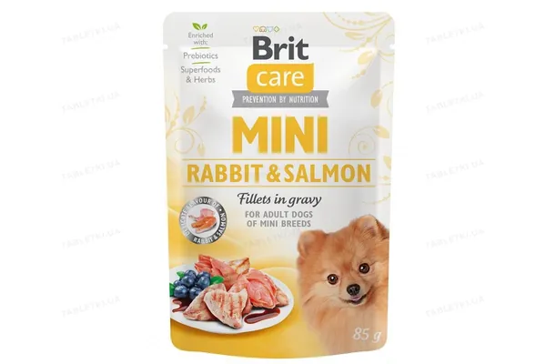 Корм вологий Brit Care Mini для дорослих собак мініатюрних порід філе кролика і лосося в соусі, 85 г