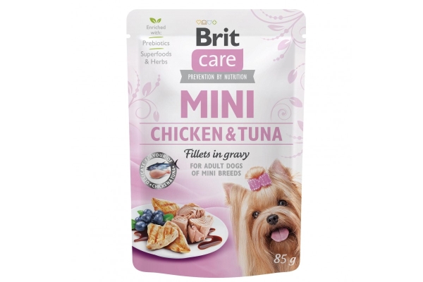 Корм влажный Brit Care Mini для взрослых собак миниатюрных пород филе курица и тунец в соусе, 85 г