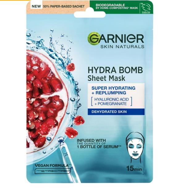 Маска тканевая для лица Garnier Skin Naturals Увлажнение + Аква бомба, 28 г