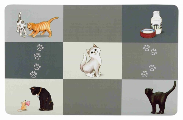 Коврик под миску Trixie 24579 Place Mat Patchwork для кошек серый в клетку 44 х 28 см