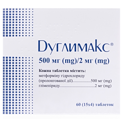 Дуглимакс таблетки по 500 мг/2 мг №60 (15х4)