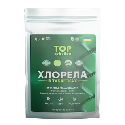 Хлорела озера Ченхай TOP Spirulina в таблетках, 400 шт. (100 г)