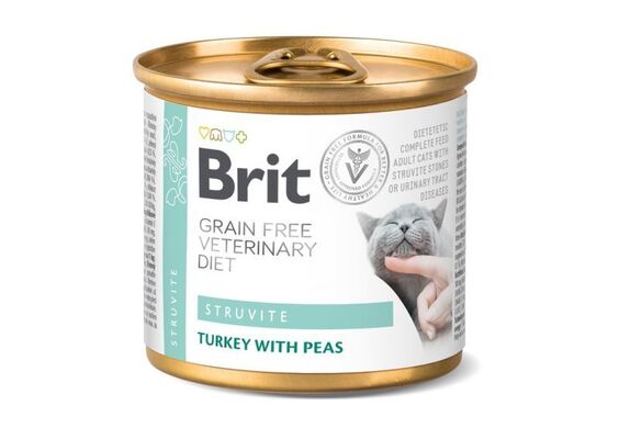 Корм вологий для кішок Brit GF Veterinary Diets Cat Struvite з індичкою та горохом при лікуванні та для профілактики сечокам'яної хвороби, 200 г