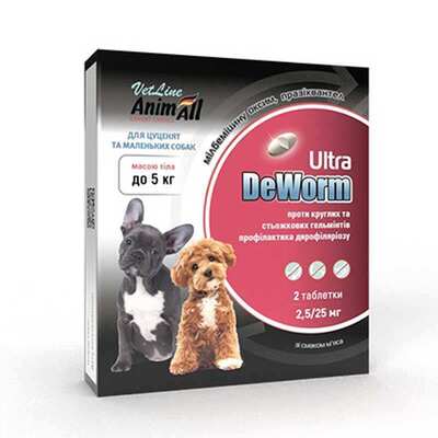 Деворм Ультра AnimAll VetLine DeWorm Ultra антигельминтный для собак и щенков от 5 кг, 2 таблетки