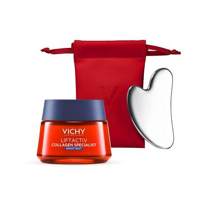 Крем-догляд Vichy LiftActiv Collagen Specialist нічний антивіковий з ефектом корекції зморшок та надання пружності шкірі, 50 мл + подарунок Гуаша