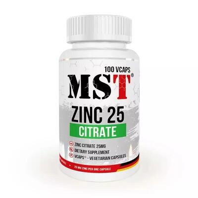 Цинк MST Nutrition Zinc Citrate 25 мг, 100 растительных капсул
