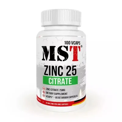 Цинк MST Nutrition Zinc Citrate 25 мг, 100 рослинних капсул