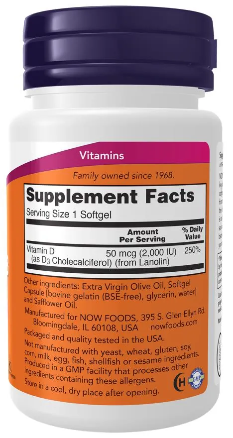 Вітамін Д-3 NOW Vitamin D-3 2000 MО м'які капсули №120