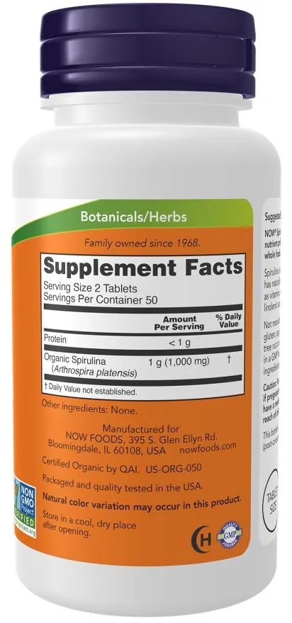 Спіруліна NOW Spirulina Organic 500 мг таблетки №100