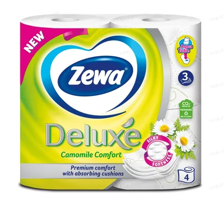 Туалетний папір Zewa Deluxe Camomile Comfort Ромашка 3 шари, 4 рулони