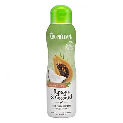 Шампунь-кондиціонер TropiClean Papaya & Coconut зволожуючий для собак та котів, 355 мл