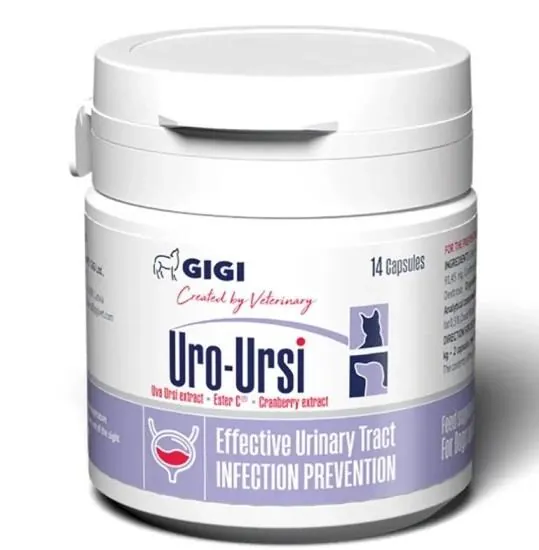 Уро-урсі GiGi Uro-Ursi для профілактики сечокам'яної хвороби та циститів для котів та собак, 14 капсул