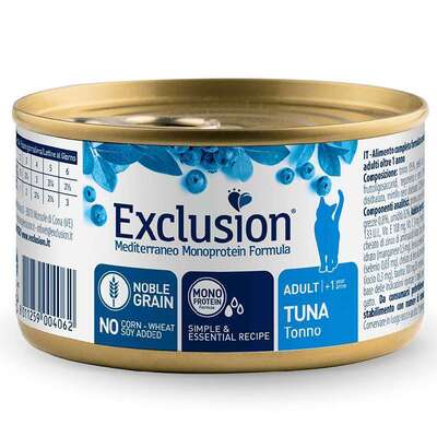Корм влажный Exclusion Cat Adult Tuna Консервированный монопротеиновый с тунцем для взрослых кошек, 85 г