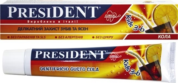 Зубна паста President Clinical Kids Кола дитяча, від 3 до 6 років, 50 мл