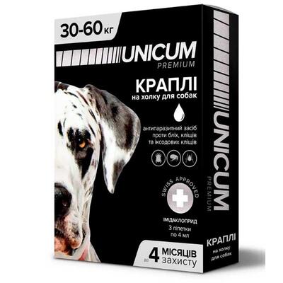Капли на холку Unicum Premium от блох и клещей для собак весом 30-60 кг, 1 штука