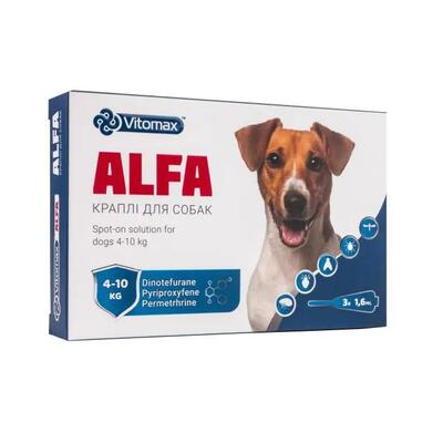 Капли противопаразитарные ALFA для собак весом 4-10 кг по 1,6 мл 1 штука