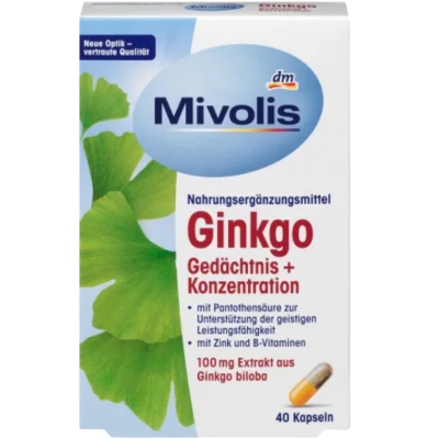 Добавка для концентрации и памяти Mivolis Ginkgo Gedochtnis + Concentration, 40 капсул