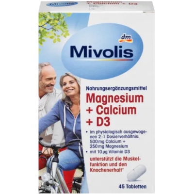Витамины Магний+Кальций+Д3 Mivolis Magnesium+Calcium+D3, 45 таблеток