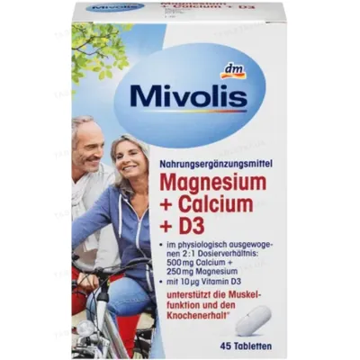 Вітаміни Магній + Кальцій + Д3 Mivolis Magnesium + Calcium + D3, 45 таблеток