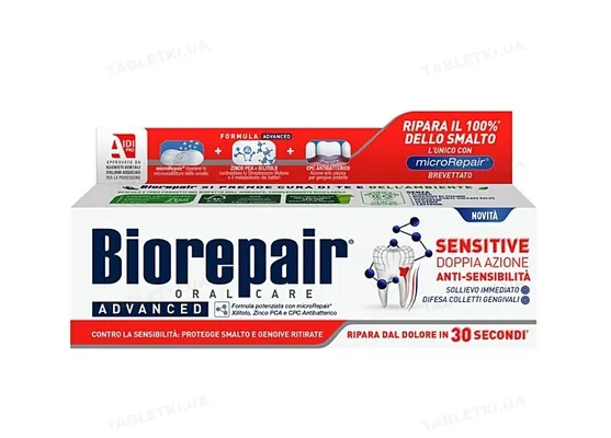 Зубна паста Biorepair Advanced Sensitive Звільнення від чутливості подвійна дія, 75 мл