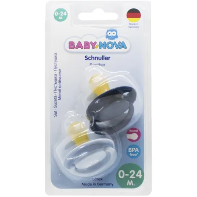 Пустушка латексна Baby-Nova 23500-2 кругла моно колір блакитна і синя 0-24 місяців, 2 шт