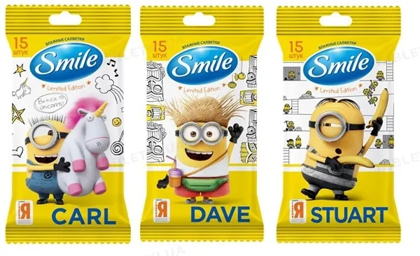 Серветки вологі Smile Minions mix, 15 шт