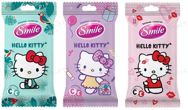 Серветки вологі Smile Hello Kitty mix, 15 шт