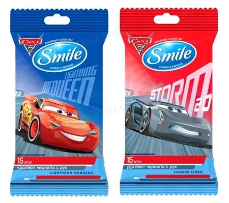 Серветки вологі Smile Тачки mix, 15 шт
