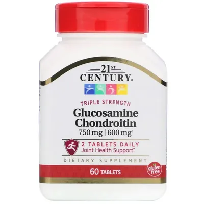 Глюкозамін хондроїтин 21st Century Glucosamine Chondroitin Triple Strength 750 мг/600 мг, 60 таблеток