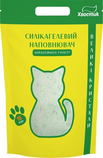 Наполнитель для туалета Хвостик силикагелевый крупная фракция с зелеными гранулами, 15 л