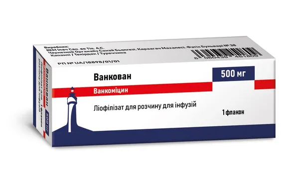 Ванкован ліофілізат для р-ну д/інф. по 500 мг №1 у флак.