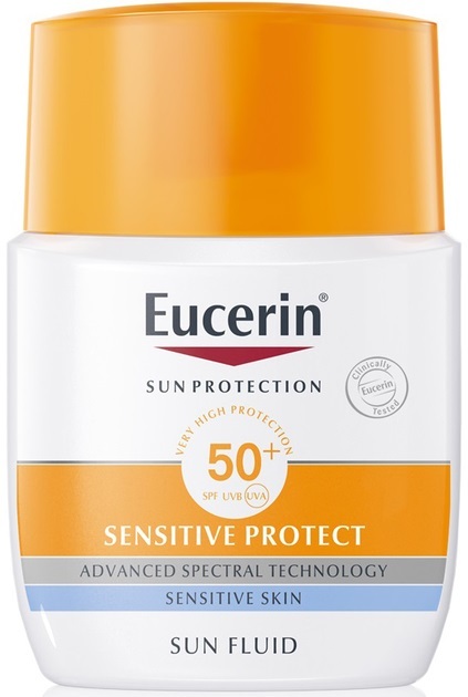 Флюїд сонцезахисний для обличчя Eucerin Sun SPF50+ Sensitive Protect для чутливої комбінованої та жирної шкіри (63840), 50 мл