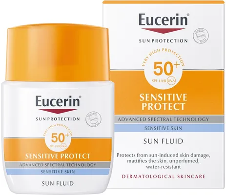 Флюїд сонцезахисний для обличчя Eucerin Sun Protection SPF50+ Sensitive Protect для чутливої комбінованої та жирної шкіри (63840), 50 мл
