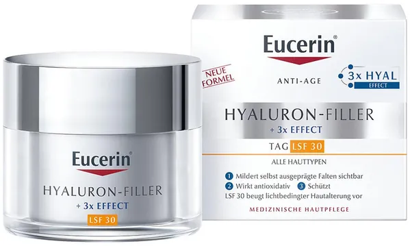 Крем для обличчя Eucerin Hyaluron-Filler + 3x Effect SPF30 денний проти зморшок для всіх типів шкіри (89769), 50 мл