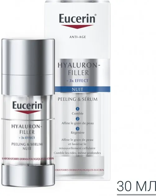 Нічний догляд для обличчя Eucerin Hyaluron-Filler + 3x Effect пілінг та сироватка (89774), 30 мл
