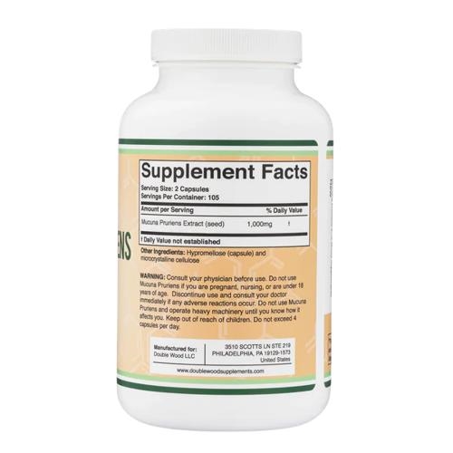 Мукуни пекучої екстракт Double Wood Mucuna Pruriens Extract 1000 мг, 210 капсул