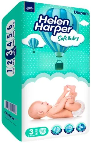 Підгузки Helen Harper Soft & Dry розмір 3 Midi, 6-10 кг, 54 шт