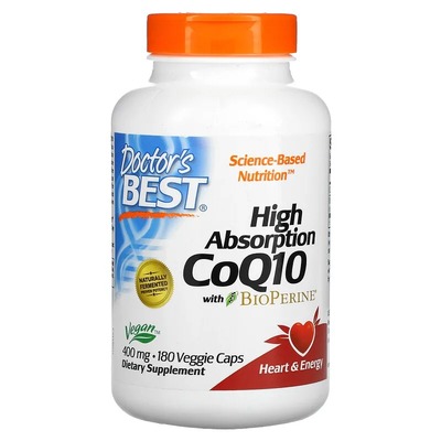 Коензим Q10 400 мг та біоперин Doctor's Best High Absorption CoQ10 with BioPerine, 180 вегетаріанських капсул