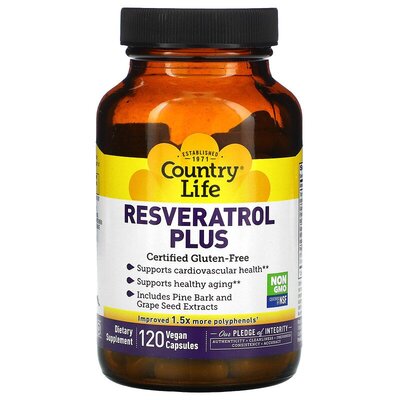 Ресвератрол плюс Country Life Resveratrol Plus, 120 капсул