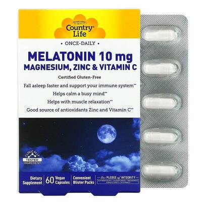Мелатонин с магнием, цинком и витамином C 10 mg Magnesium Zinc & Vitamin C, 60 веганских капсул