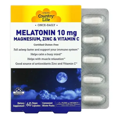 Мелатонін з магнієм, цинком та вітаміном C Country Life Melatonin 10 mg Magnesium Zinc & Vitamin C, 60 веганських капсул